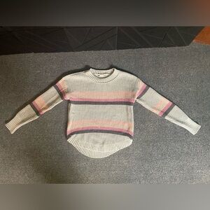 SO Pink and Gray Crew Neck Sweater with Stripes